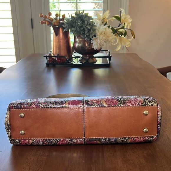 Patricia Nash Ferrara Leather Frame Satchel Retro Floral Embossed Hobo Bag - Picture 6 of 12